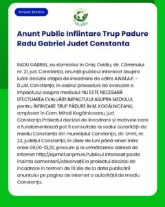 APM anunță că pentru constituirea unui corp de pădure în Constanța nu este necesară evaluarea impactului asupra mediului