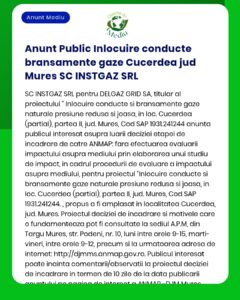 SC INSTGAZ SRL anunță înlocuirea conductelor de gaze naturale în comuna Cucerdea județul Mureș solicitând acord de mediu la APM