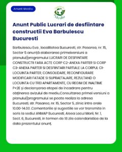 Lucrări de demolare imobil strada Barbulsecu Eva sector 5 București Informații tehnice și detalii despre autorizație disponibile la APM