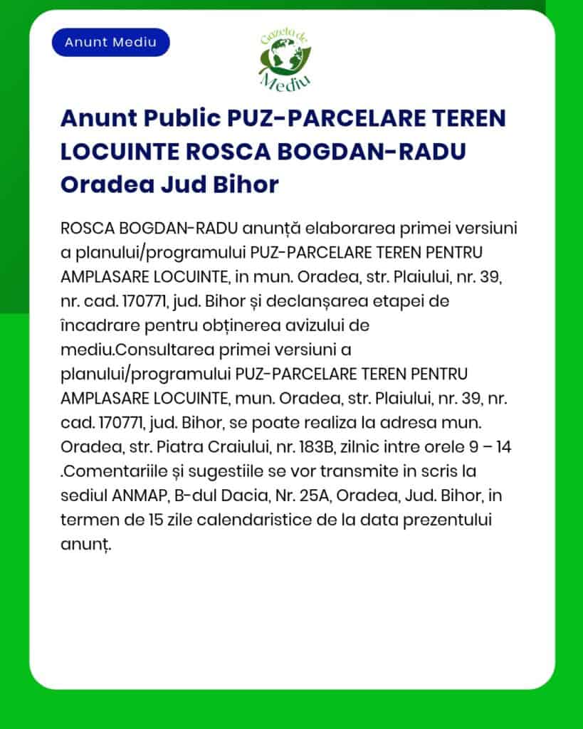 PUZ pentru teren rezidențial în Oradea județul Bihor