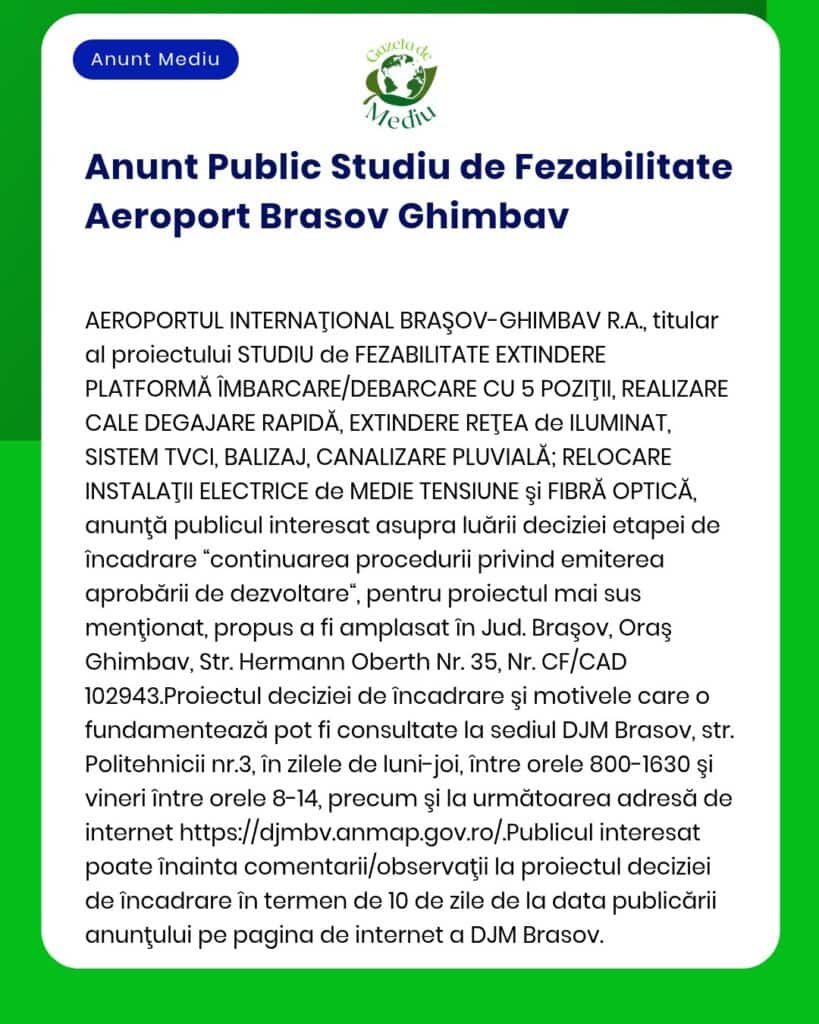 Studiu de fezabilitate pentru Aeroportul Brașov-Ghimbav Titular proiect [numele exact dacă este prezent] Listă pași proiect
