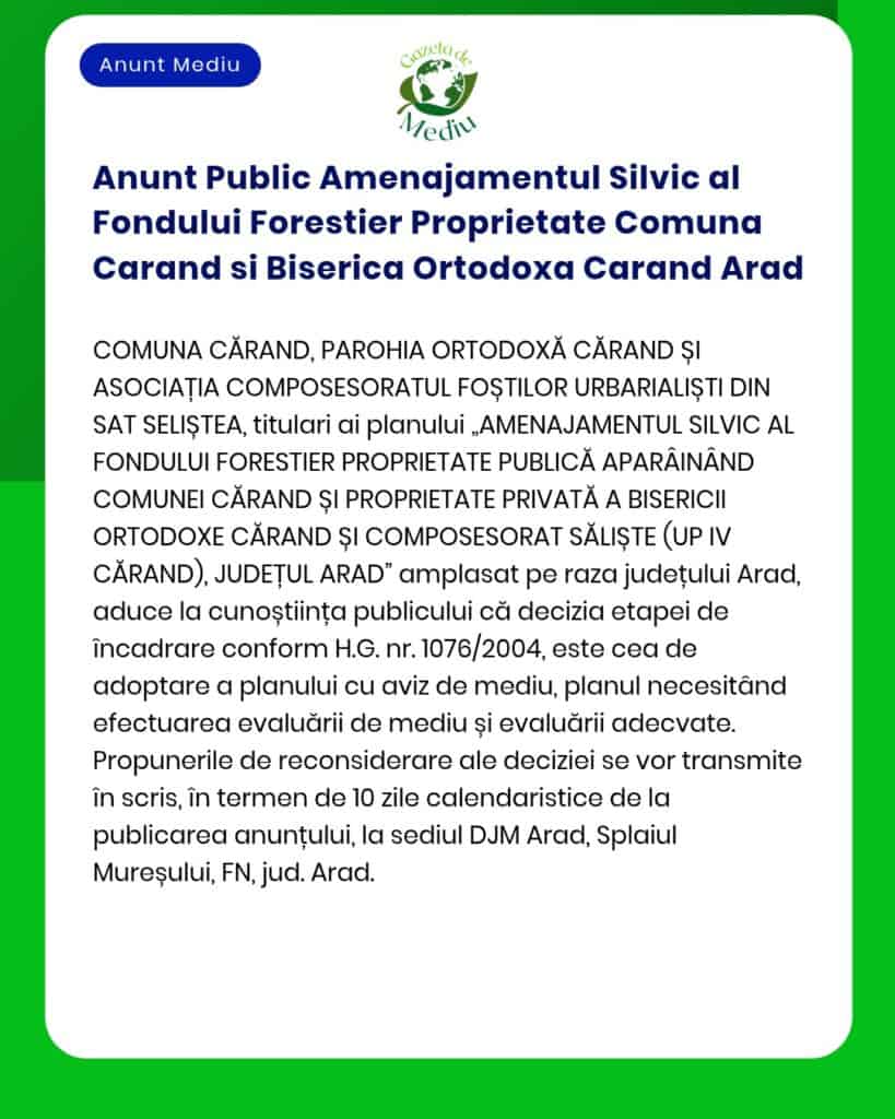 Anunt Public Amenajamentul Silvic al Fondului Forestier Proprietate Co
