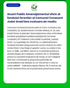 Anunt Public Amenajamentul silvic al fondului forestier al Comunei Cov