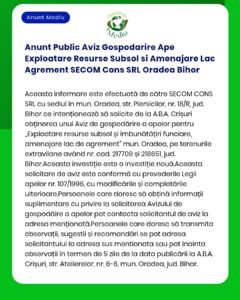 Anunt Public Aviz Gospodarire Ape Exploatare Resurse Subsol si Amenaja