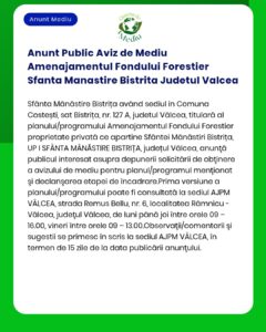 Anunt Public Aviz de Mediu Amenajamentul Fondului Forestier Sfanta Man