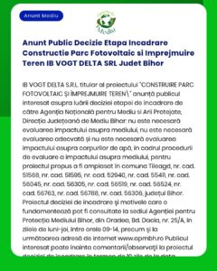 Anunt Public Decizie Etapa Incadrare Constructie Parc Fotovoltaic si I