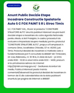 Anunt Public Decizie Etapa Incadrare Constructie Spalatorie Auto S C F
