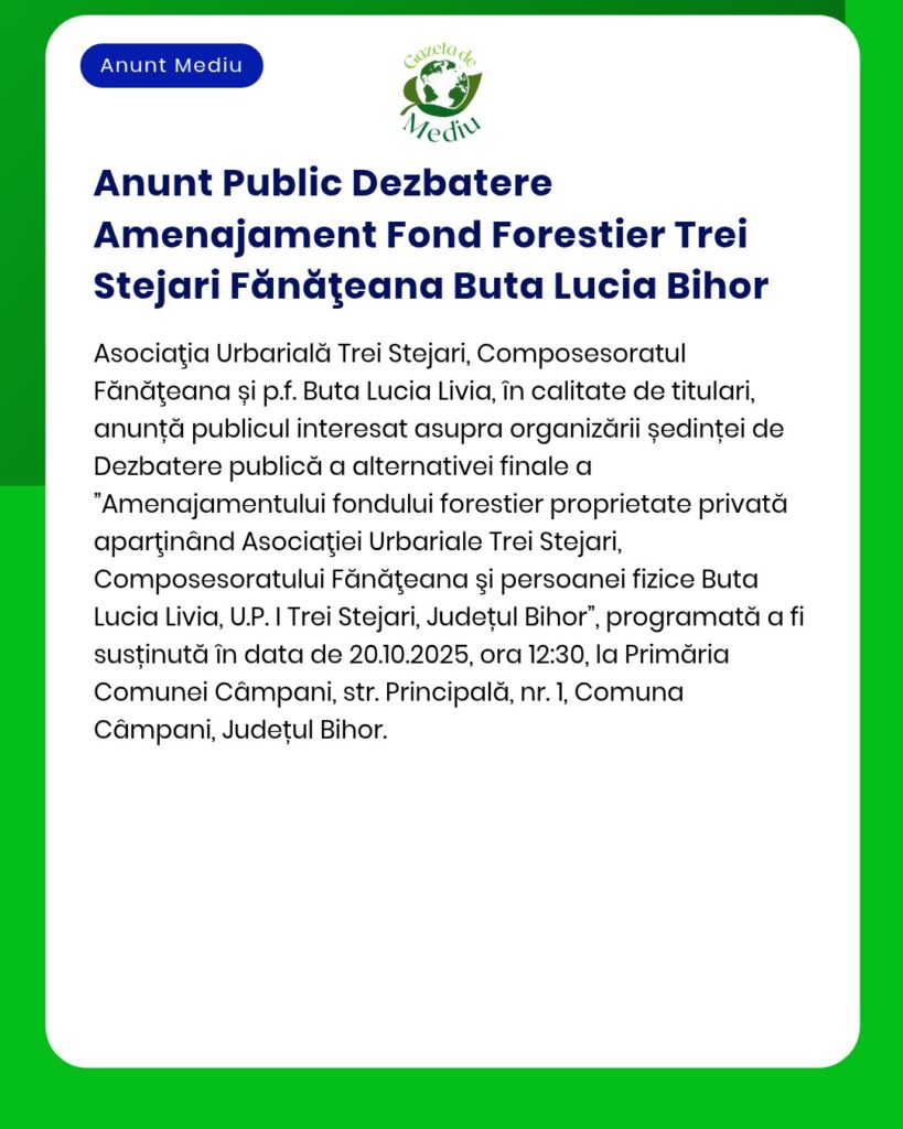 Anunt Public Dezbatere Amenajament Fond Forestier Trei Stejari Fănăţea