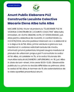Anunt Public Elaborare PUZ Constructie Locuinte Colective Macarie Elen