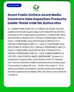 Anunt Public Emitere Acord Mediu Construire Hala Depozitare Productie