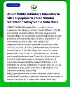 Anunt Public Infiintare laborator in vitro si pepiniera Valea Vinului
