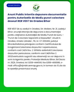Anunt Public Intentie depunere documentatie pentru Autorizatie de Medi