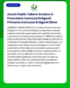 Anunt Public Tabere Scolare si Prescolare Comuna Drăgesti Primaria Com