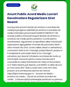 DAROCONSTRUCT SRL solicită la APM emiterea acordului de mediu pentru extracția nisipului și pietrișului la Horași râul Siret comuna Horia județul Neamț