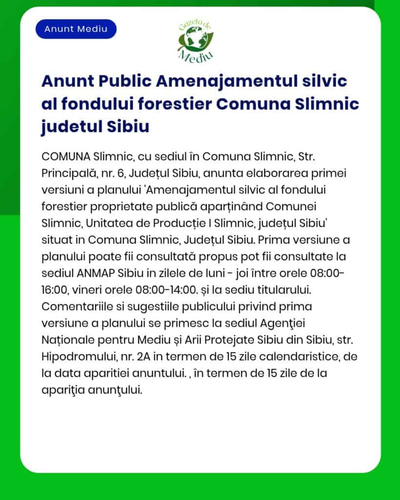 Plan de management al fondului forestier Slimnic Sibiu Titular [numele titularului dacă apare exact în text]
