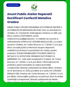 Atelier reparații metal Proiect autorizare atelier reparații metal Oradea Titular dacă este menționat exact în anunț