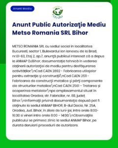 APM anunță solicitarea METSO ROMANIA SRL pentru obținerea autorizației de mediu
