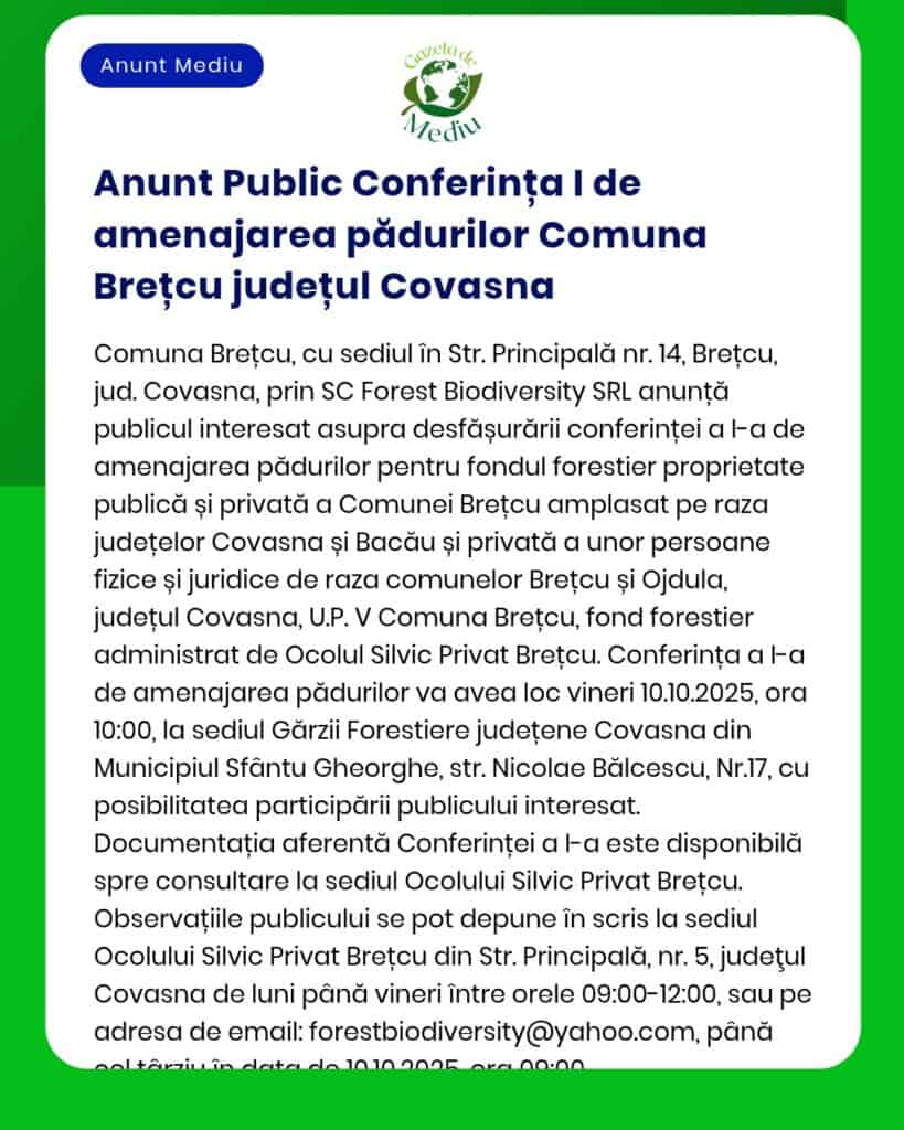 Conferință publică privind gestionarea pădurilor în Brețcu județul Covasna 5 decembrie 2023