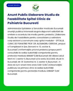 Anunț privind depunerea solicitării pentru obținerea acordului de mediu pentru proiectul clinică modulară psihiatrie București propus a fi amplasat în București