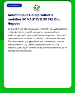 SC VALDEVELOP SRL solicită de la APM autorizație de mediu pentru activitatea de producție mobilier