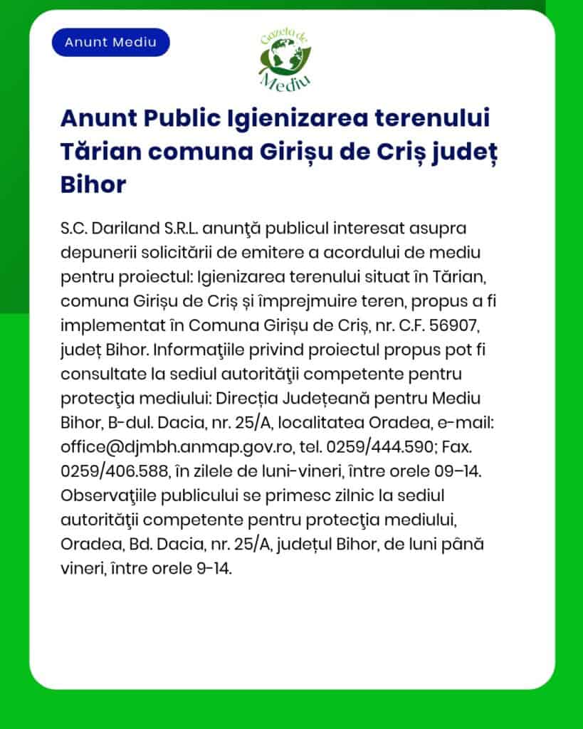 Curățarea terenului în localitatea Tărian comuna Girișu de Criș județul Bihor