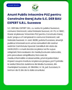 Construire garaj auto Titular DER BAU EXPERT SRL Solicitare acord de mediu de la APM Suceava