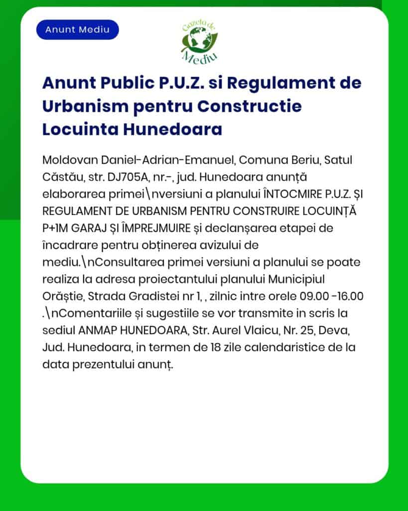 PUZ și reglementări pentru construirea locuințe în Hunedoara