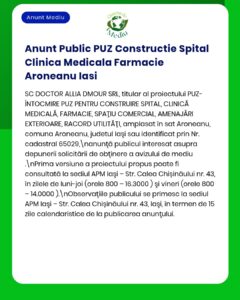 PUZ construire spital clinică medicală și farmacie în sat Aroneanu comuna Aroneanu județul Iași Procedura derulată de APM