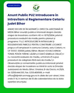 APM Bihor anunță demararea procedurii pentru un proiect de construire locuințe în Cetariu