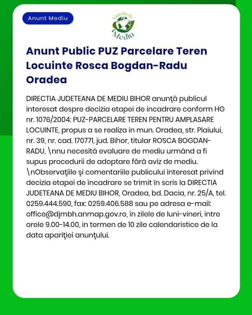 APM anunță luarea deciziei etapei de evaluare pentru terenurile situate în Oradea