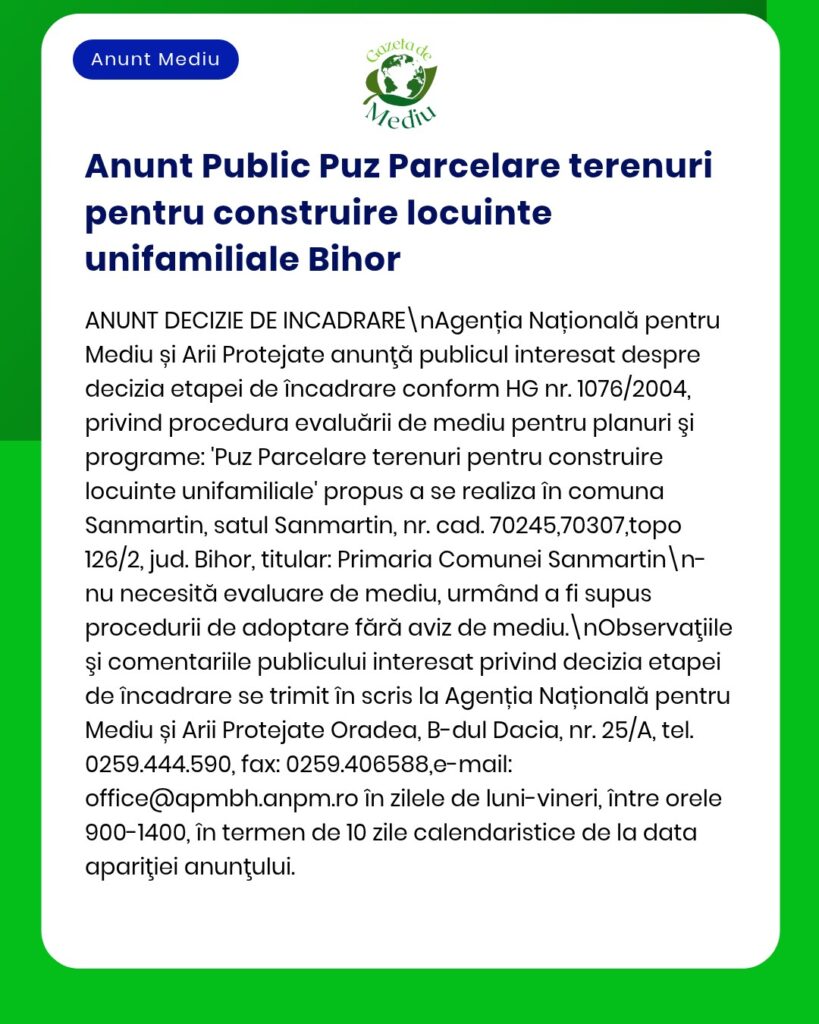 Clasificarea terenurilor pentru construcții în Sânmartin jud Bihor