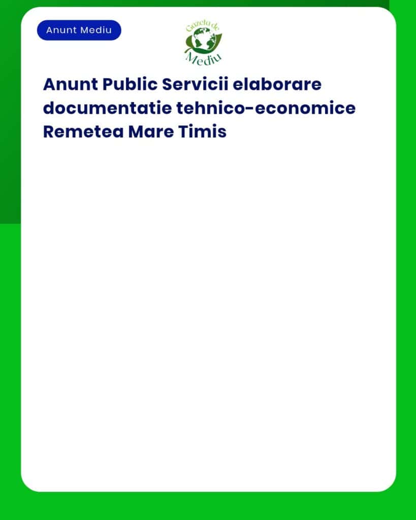 Se elaborează documentația tehnico-economică pentru servicii publice în comuna Remetea Mare județul Timiș