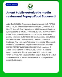 Titlul proiectului Obținere autorizație de mediu pentru restaurantul Papaya Food Titular Papaya Food SRL