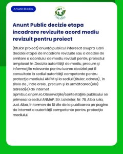 APM anunță etapa de analiză a deciziilor etapei de încadrare pentru proiectul menționat