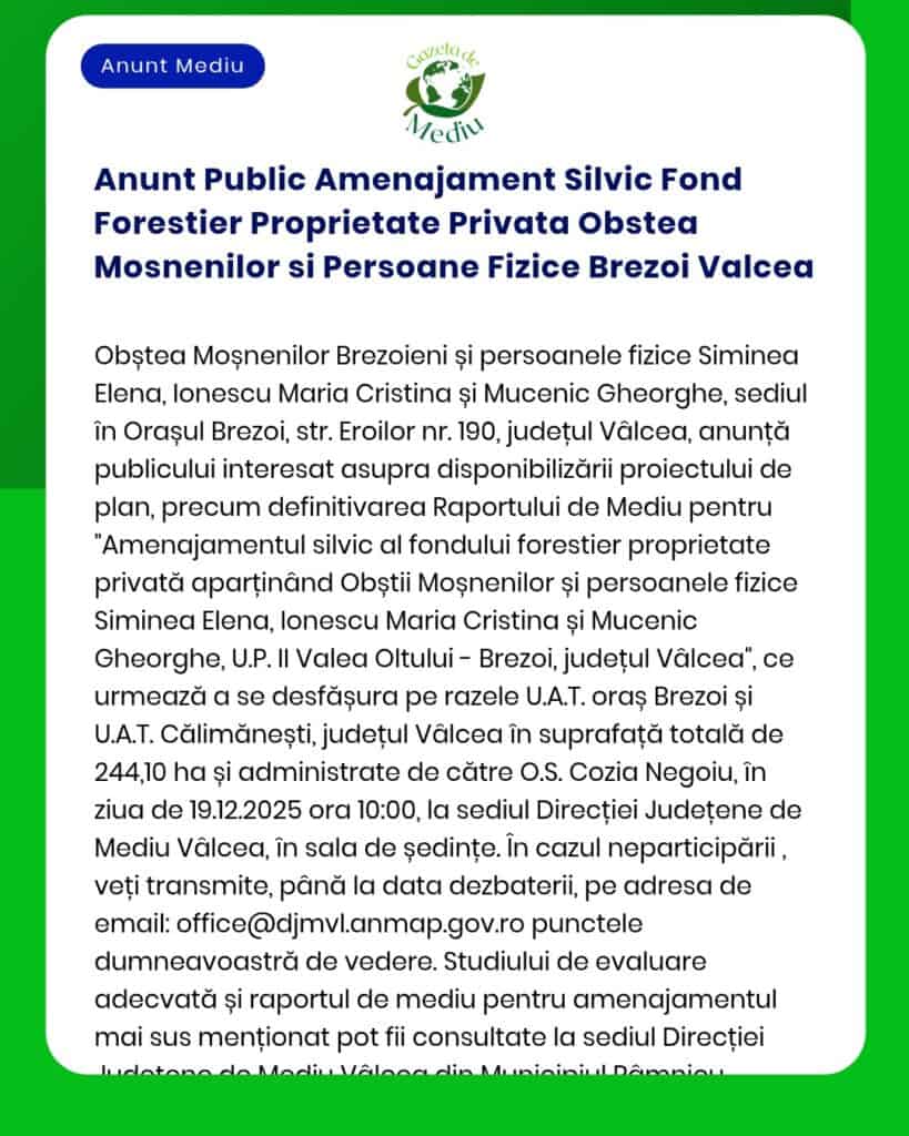 Anunt Public Amenajament Silvic Fond Forestier Proprietate Privata Obs