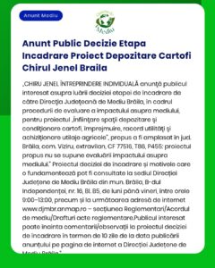 Anunt Public Decizie Etapa Incadrare Proiect Depozitare Cartofi Chirul