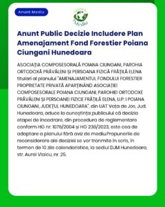 Anunt Public Decizie Includere Plan Amenajament Fond Forestier Poiana