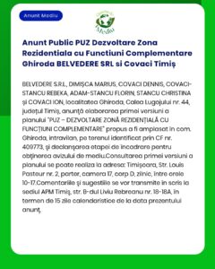 Anunt Public PUZ Dezvoltare Zona Rezidentiala cu Functiuni Complementa