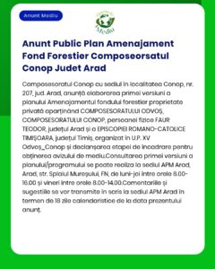 Anunt Public Plan Amenajament Fond Forestier Composeorsatul Conop Jude