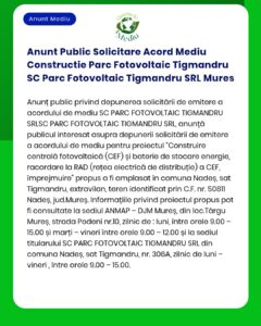 Anunt Public Solicitare Acord Mediu Constructie Parc Fotovoltaic Tigma