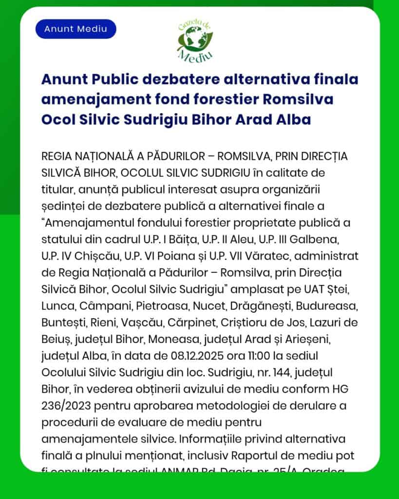 Anunt Public dezbatere alternativa finala amenajament fond forestier R