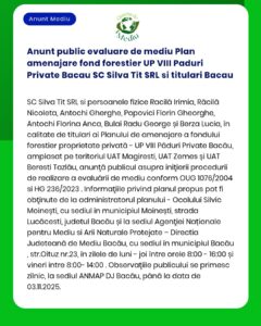Anunt public evaluare de mediu Plan amenajare fond forestier UP VIII P