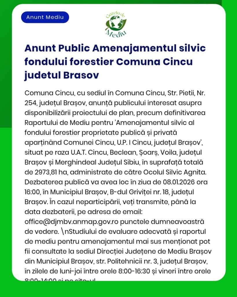 Amenajamentul fondului forestier proprietate publică a comunei Cincu județul Brașov pentru unitățile Cincu Toarcla Viscri și Boholț