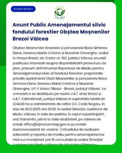 APM anunță constituirea unui fond forestier proprietate publică în orașul Brezoi județul Vâlcea cu detalii despre beneficiari și proprietate