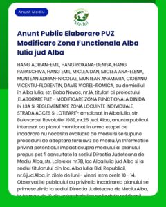 Elaborare PUZ și modificare zonificare funcțională Alba Iulia jud Alba Participanți [nume din anunț] detalii proiect conform anunțului APM