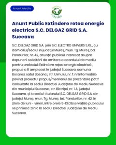 Extindere rețea electrică Suceava Informații despre proiect pot fi obținute la APM