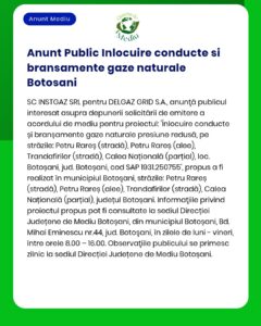 Înlocuire conducte și branșamente de gaze naturale pe străzi din Botoșani Aleea Trandafirilor 7-9 Str Colonel Tomoroveanu nr 1-3 Str Marchian nr 8 Calea Națională nr 22B scările A-B-C