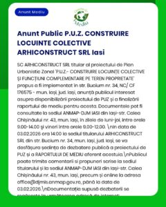Anunț privind un proiect de locuințe colective propus în Iași, cu cerințe pentru aplicare și termene limită.