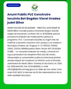 APM anunta demararea procedurii de evaluare a impactului asupra mediului pentru proiectul propus de BOT BOGDAN VIOREL in Oradea judetul Bihor