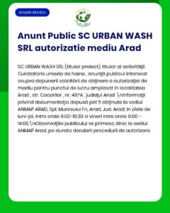 SC URBAN WASH SRL anunță depunerea solicitării pentru obținerea acordului de mediu